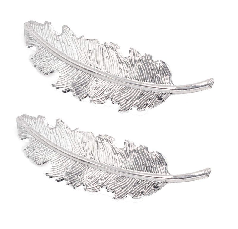 Suoirblss 2 PCS Metal Leaf Feather Hair Clip Wedding Women Hairpin Hair Claw Barrettes (Silver) - Image 1